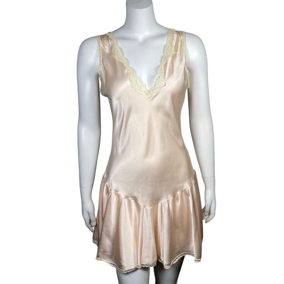 Vintage Lindsey Blake Short Satin Robe Nightgown Set Size M Lace Trim Pale Pink - Picture 6 of 14
